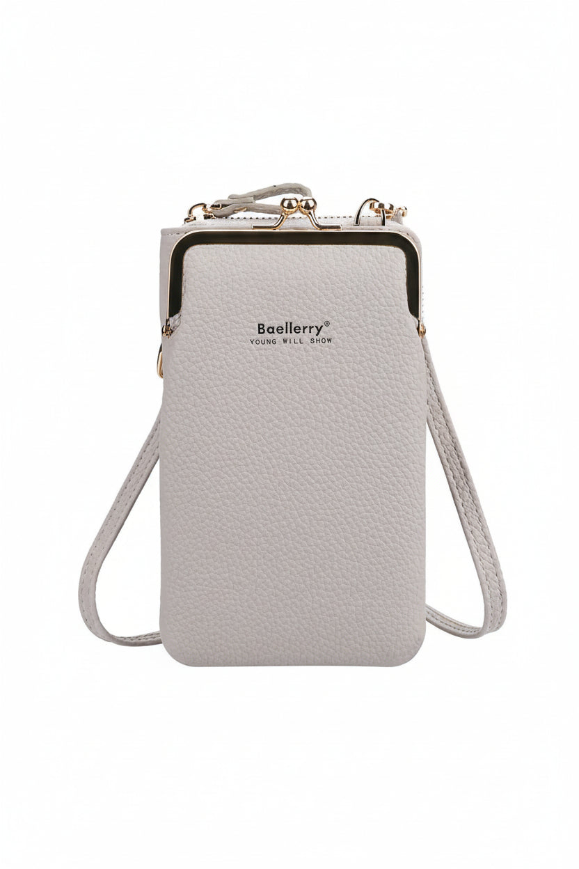 Women's Shoulder Bag with Lock – Mini Square Crossbody Bag Korean Style PU Leather in light grey with gold accents.