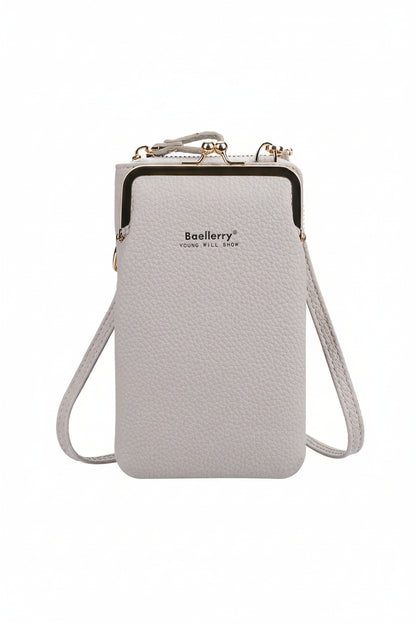 Women's Shoulder Bag with Lock – Mini Square Crossbody Bag Korean Style PU Leather in light grey with gold accents.