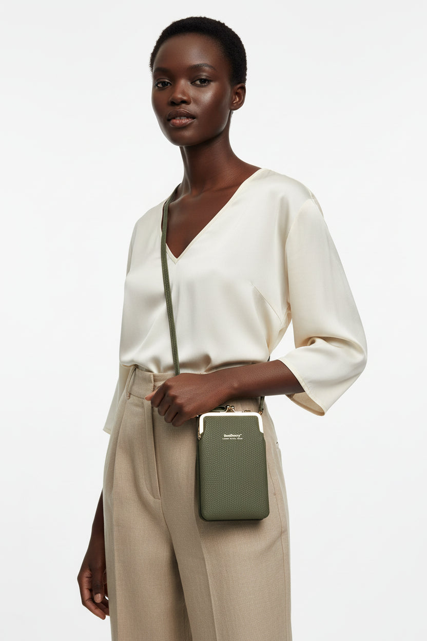 Women's Shoulder Bag with Lock – Mini Square Crossbody Bag Korean Style PU Leather in green.