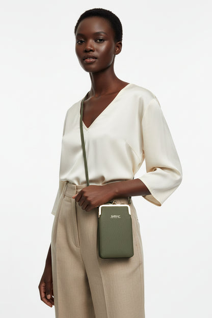 Women's Shoulder Bag with Lock – Mini Square Crossbody Bag Korean Style PU Leather in green.