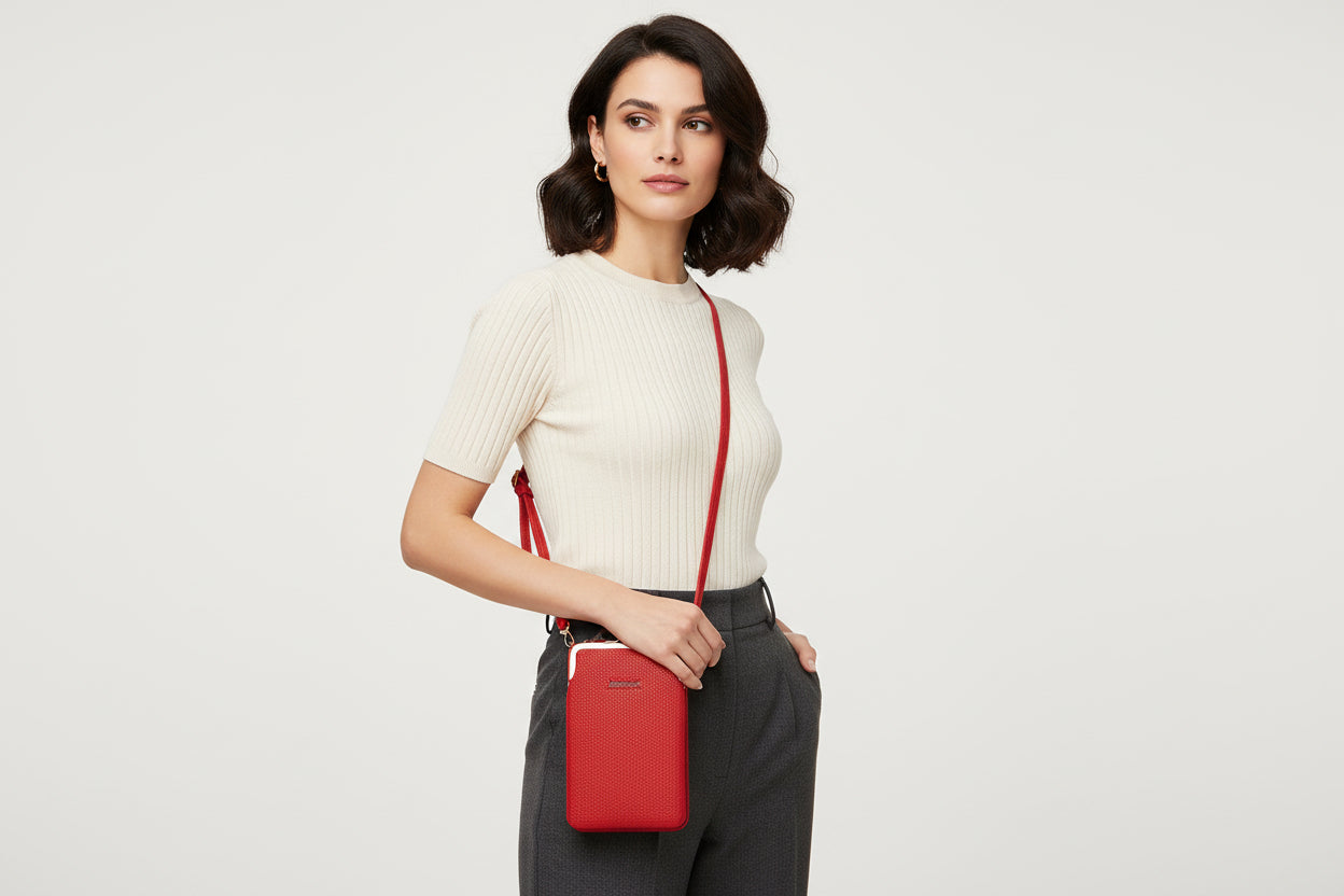 Women's Shoulder Bag with Lock – Mini Square Crossbody Bag Korean Style PU Leather in stylish red color.