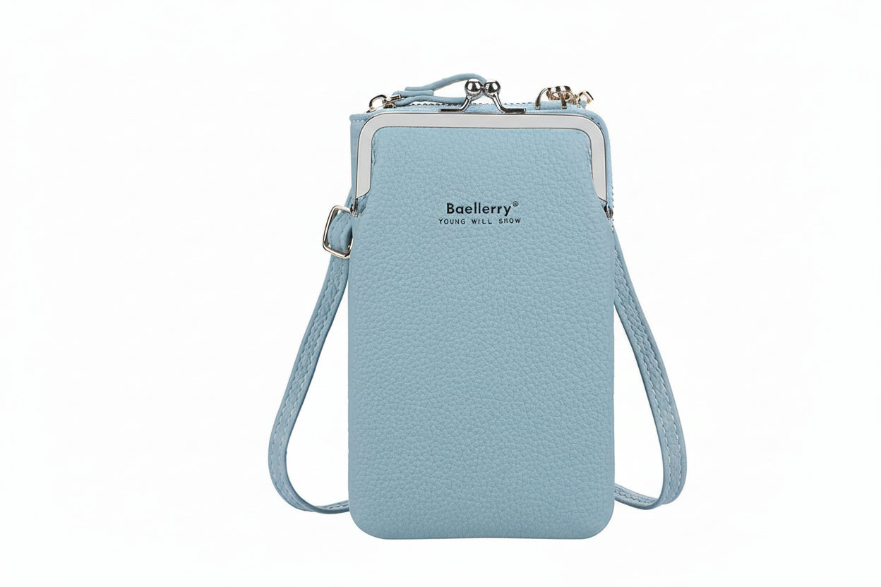 Women's Shoulder Bag with Lock – Mini Square Crossbody Bag Korean Style PU Leather in light blue