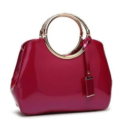Sexy Women Ladies Party Hand Wedding Bags in shiny rose red with a stylish round handle.