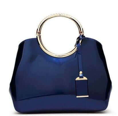 Sexy Women Ladies Party Hand Wedding Bags in stylish blue with gold accents and round handle.
