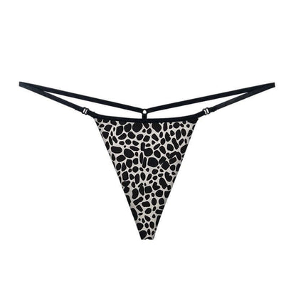 Ultrathin a string thong woman featuring a bold black and white leopard print design.