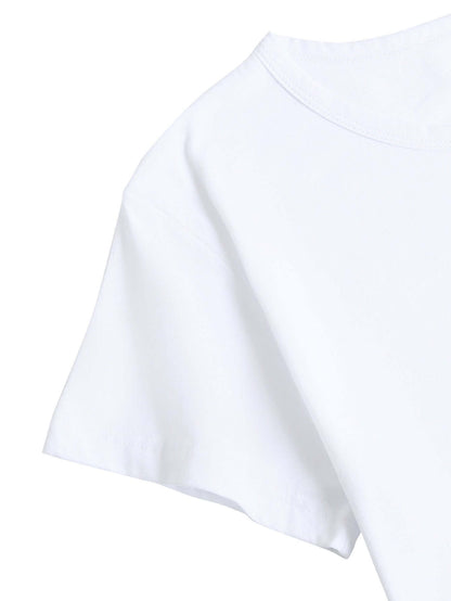 Evil Woman print T-shirt showing the sleeve detail of a white shirt.