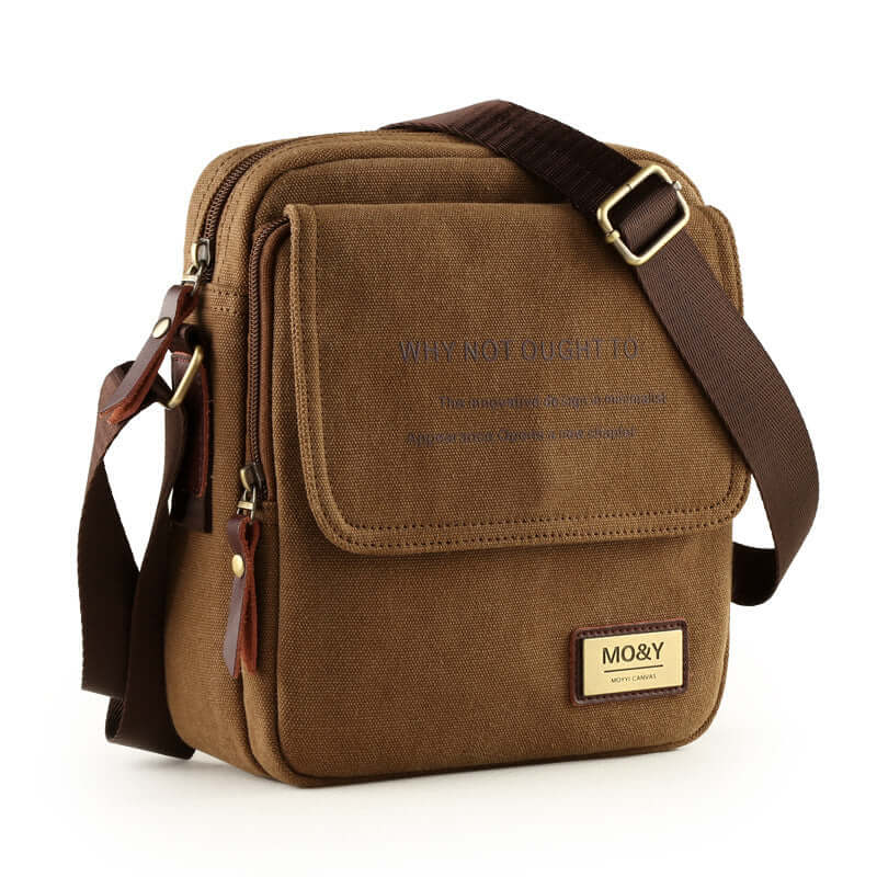 Shoulder Bags in brown canvas with polyester lining, showcasing practical design and adjustable strap.