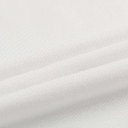 Close-up of soft, white fabric for Evil Woman print T-shirt, showcasing the quality and texture.