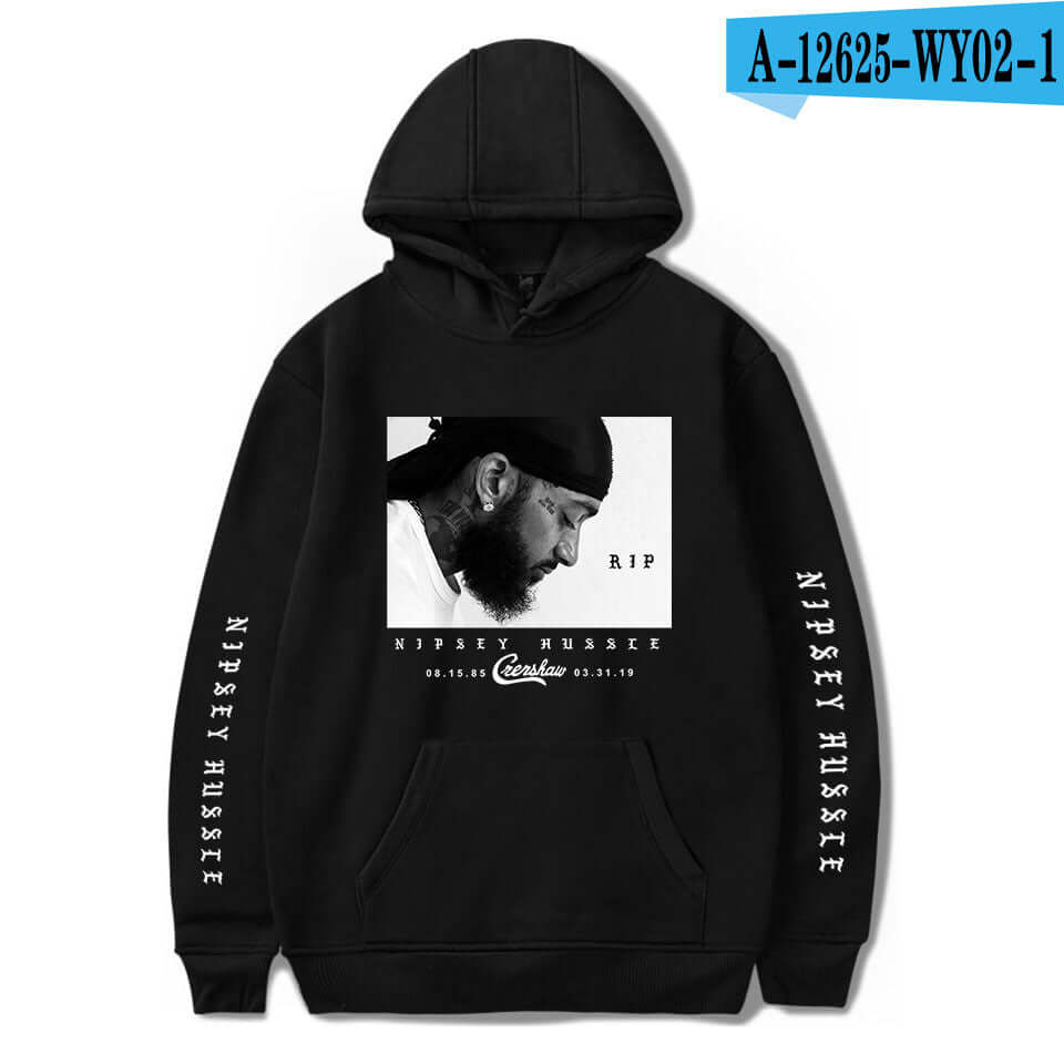 Man Hoodies & Sweatshirts A featuring a black hoodie with Nipsey Hussle tribute design.