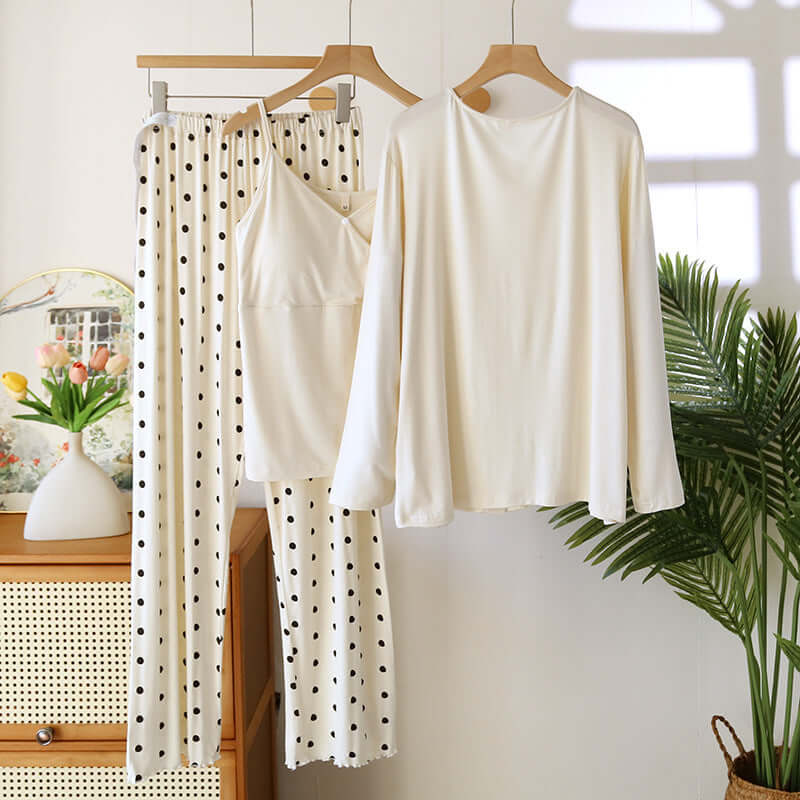 Confinement Clothing Spring And Summer Modal Three-piece Long-sleeved Trousers Pregnant Woman Feeding Nursing Pajamas