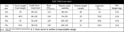 Size chart for Fat Woman Sexy Lingerie Suit with measurements for 1XL, 2XL, 3XL, and 4XL sizes.