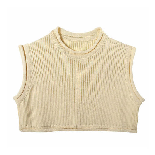 Knitwear top vest woman in solid cream color, featuring a loose fit and regular sleeves.