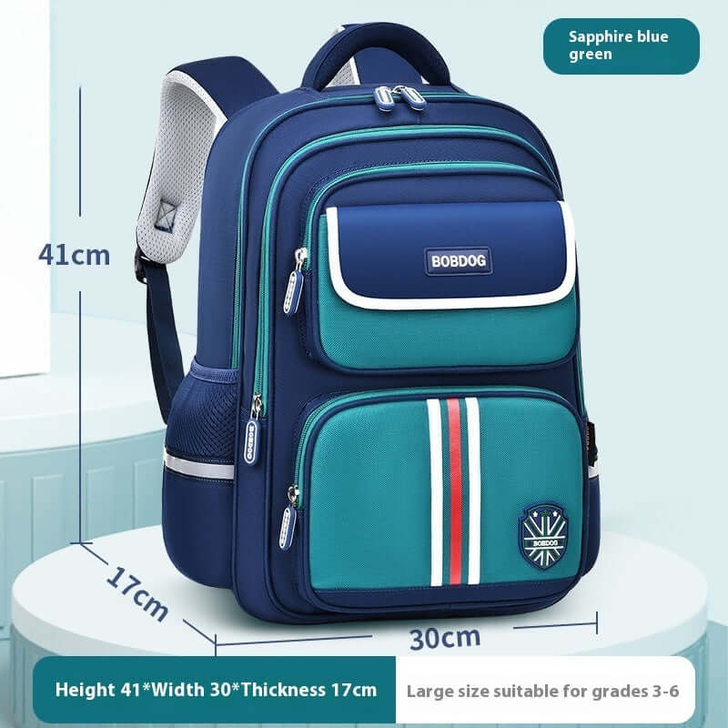 Kids' Spine Protection School Backpack – Lightweight Waterproof Bag + Free Pencil Case in sapphire blue green color.