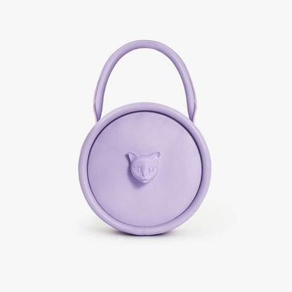 Women’s Cat Head Leather Crossbody Shoulder Bag in lavender color, featuring a cute cat face design.