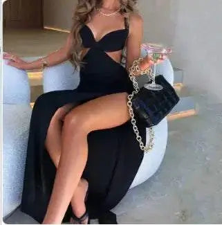 Robe Longue Halter Dos Nu - Fente Sexy Une Pièce