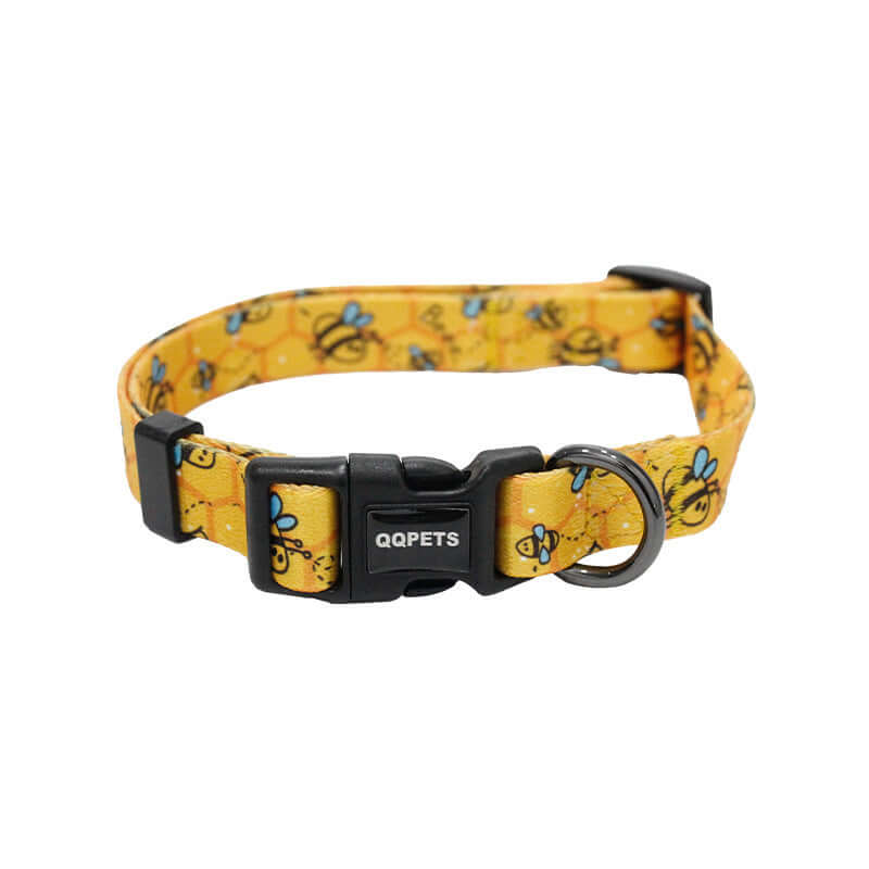 Adjustable Nylon Dog Collar With Geometric Bee Pattern
