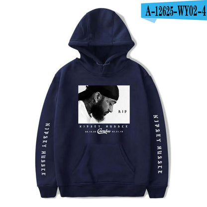 Man Hoodies & Sweatshirts A featuring navy blue fabric and Nipsey Hussle graphic design.