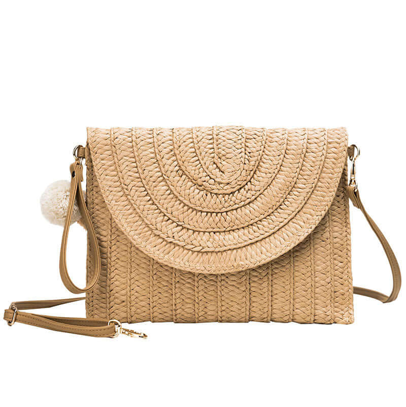 New style hand woven bags in summer - beige messenger bag with adjustable tape and soft surface.