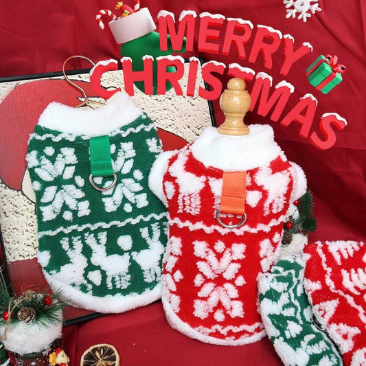 Christmas Pet Plush Hoodie With Leash Ring For Small Dogs