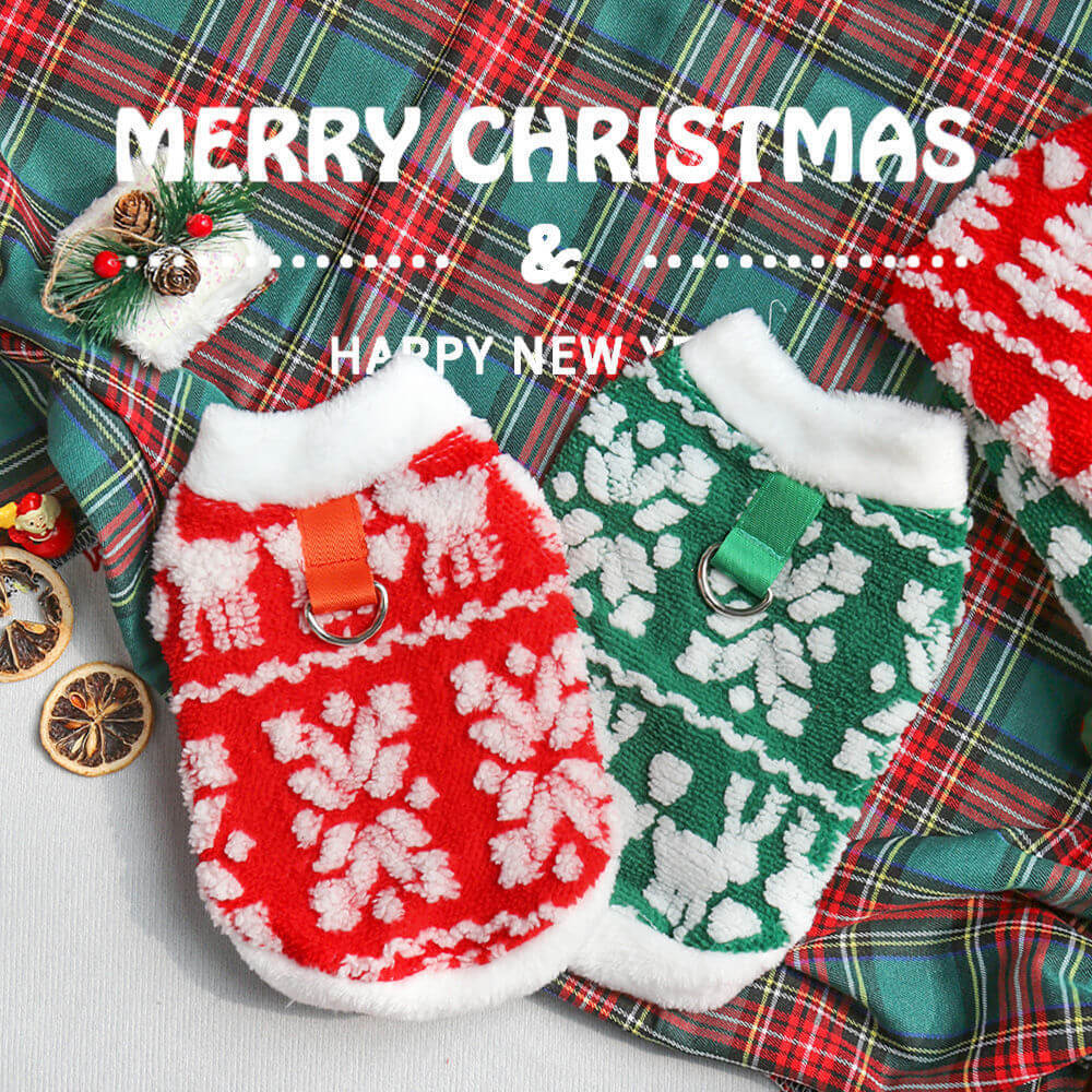 Christmas Pet Plush Hoodie With Leash Ring For Small Dogs