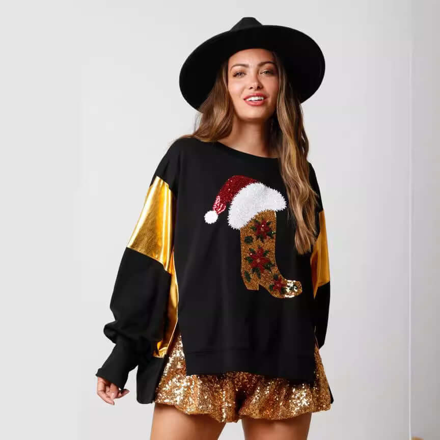 Women’s Christmas Sequin Hoodie Pullover Long Sleeve