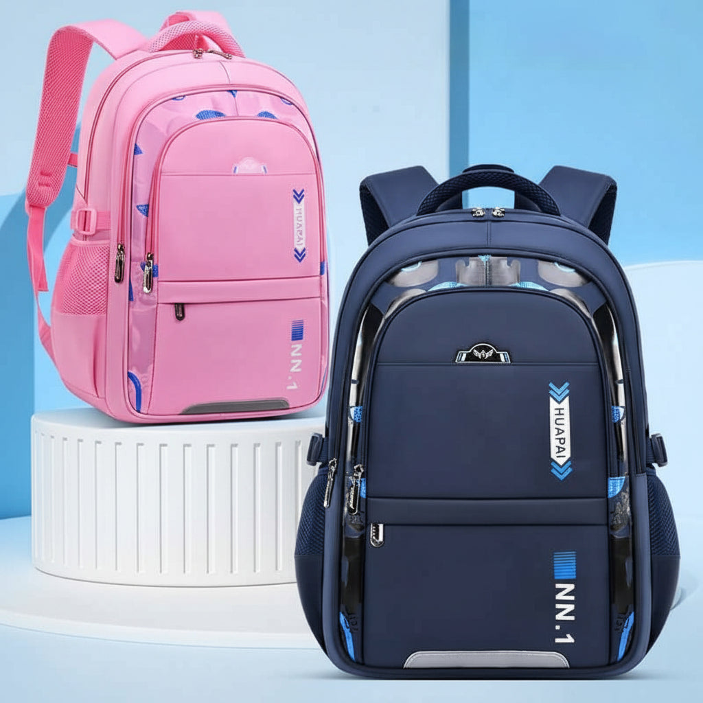 Kids & Teen School Backpack – Large Capacity Oxford Cloth Bag in pink and blue with multi-layer large capacity design.