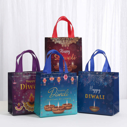 Waterproof Takeaway Shopping Bags Indian Festival Hand in colorful designs celebrating Diwali.