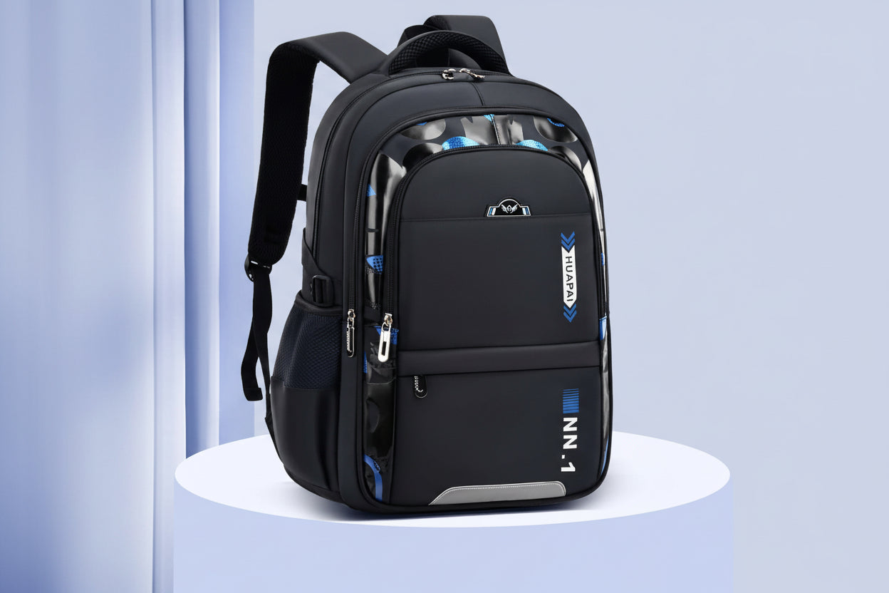 Kids & Teen School Backpack – Large Capacity Oxford Cloth Bag in dark blue, perfect for grades 4-9 with spacious compartments.