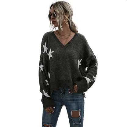 Tassel knitting sweater woman with star pattern, perfect for casual style and comfort.