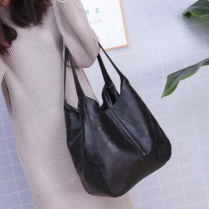Women's Handbag PU Leather - Elegant & Practical Shoulder Bag shown on model in stylish setting.