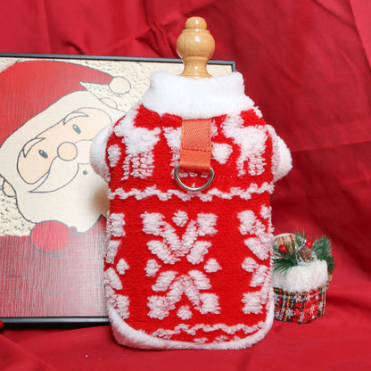 Christmas Pet Plush Hoodie With Leash Ring For Small Dogs
