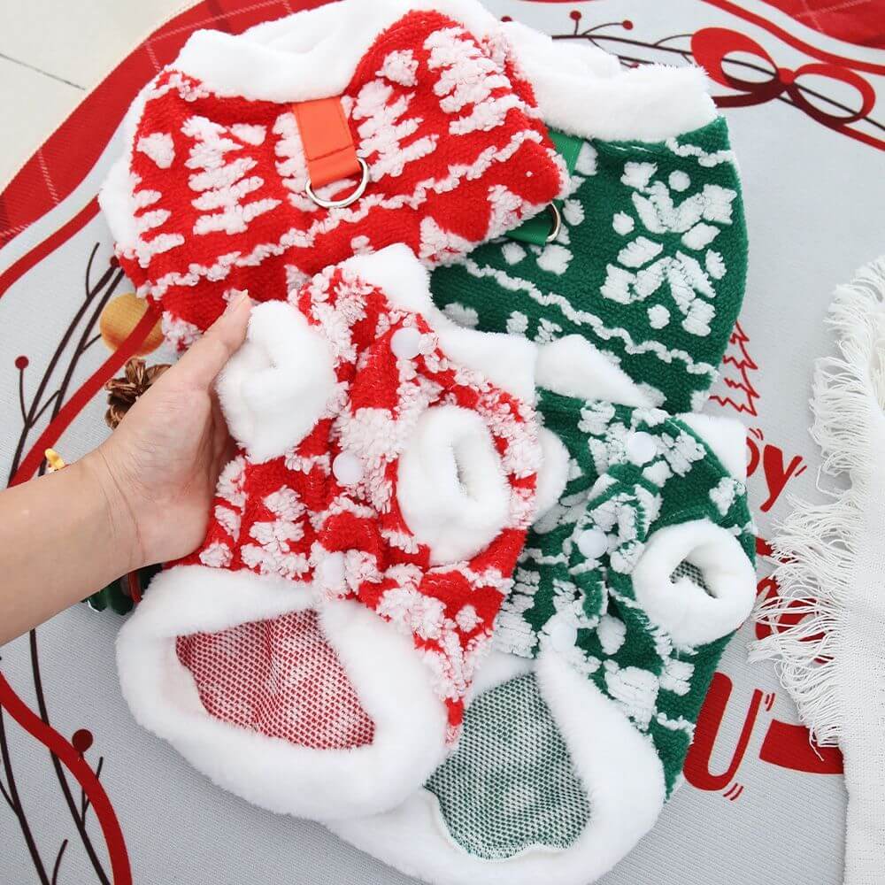 Christmas Pet Plush Hoodie With Leash Ring For Small Dogs
