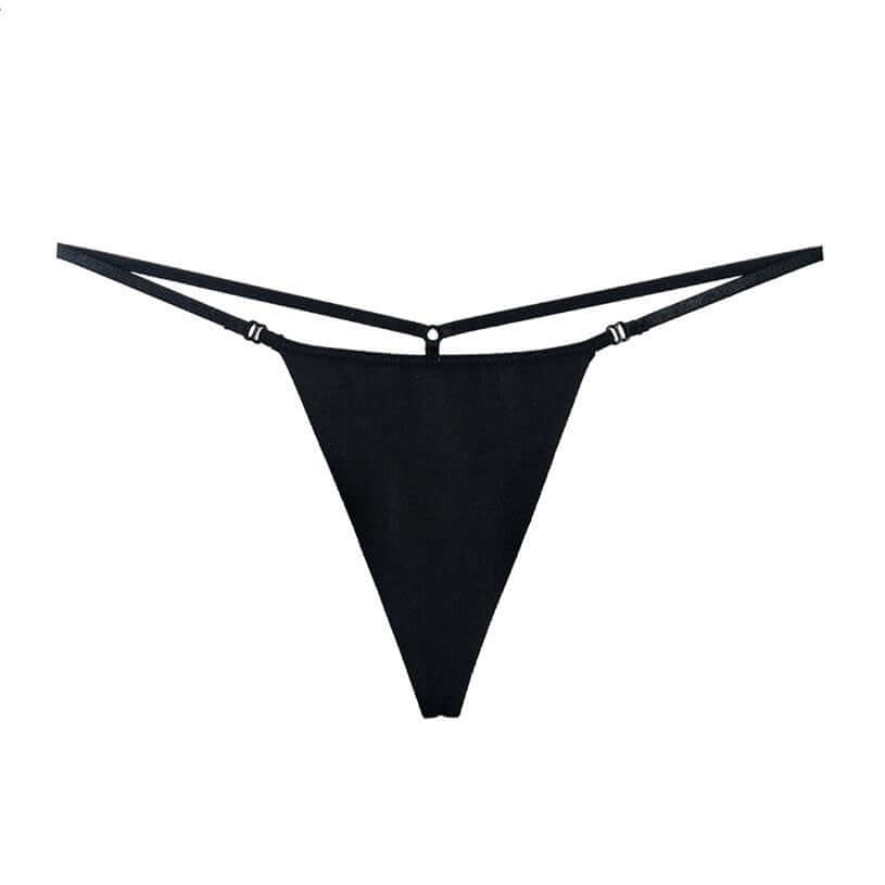 Ultrathin a string thong woman in black with elegant design and minimal coverage.