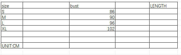 Size chart for Fashion Printed Dress For Woman showing bust measurements for sizes S, M, L, XL.