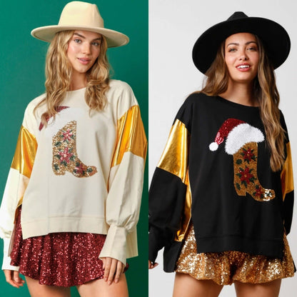 Women’s Christmas Sequin Hoodie Pullover Long Sleeve