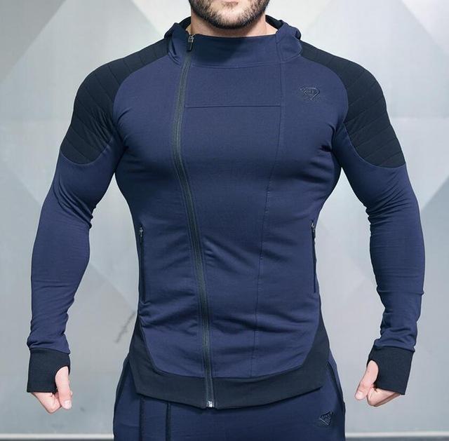 New Gyms Slim Fit Hoodies, stylish men's athletic wear in navy blue, designed for fitness and comfort.