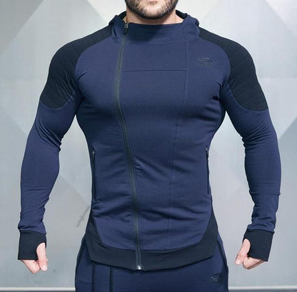 New Gyms Slim Fit Hoodies, stylish men's athletic wear in navy blue, designed for fitness and comfort.