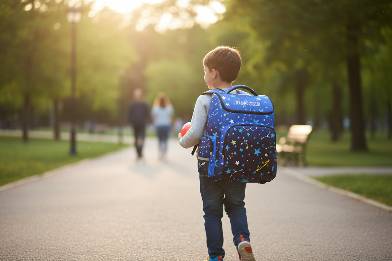 Kids' Starry Sky Backpack – Spine Protection & Waterproof School Bag front view with starry design