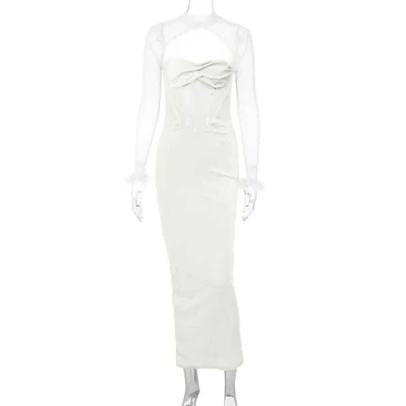 Women's Plush Mesh Hollow Stitching Sexy Dress