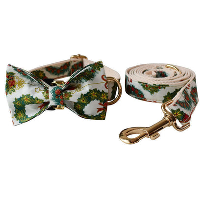 Cotton Bow Knot Dog Collar And Leash Set