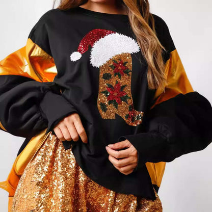 Women’s Christmas Sequin Hoodie Pullover Long Sleeve