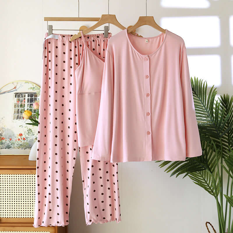Confinement Clothing Spring And Summer Modal Three-piece Long-sleeved Trousers Pregnant Woman Feeding Nursing Pajamas
