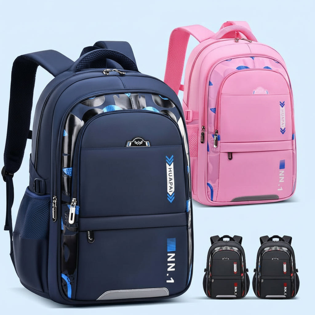 Kids & Teen School Backpack – Large Capacity Oxford Cloth Bag in pink and navy, perfect for school, work, and travel.