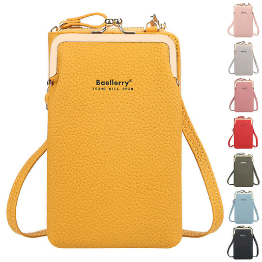 Women's Shoulder Bag with Lock – Mini Square Crossbody Bag Korean Style PU Leather in yellow with adjustable strap.