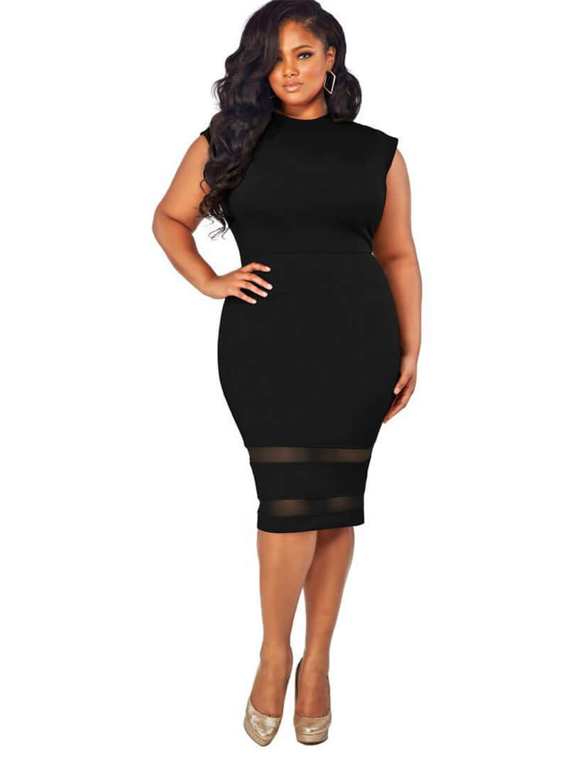 Fat woman XL dress in black with sheer straps, perfect for a fashionable look in larger sizes.