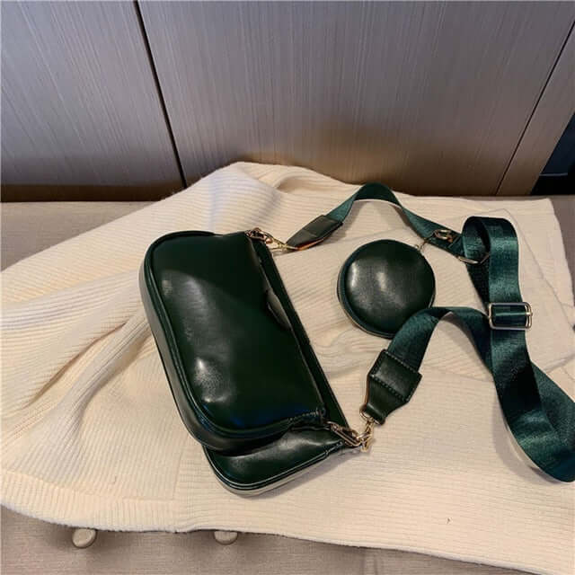 Hand Bag set Black College Luxury Bags For Women in green color, featuring a small bag and round coin purse.