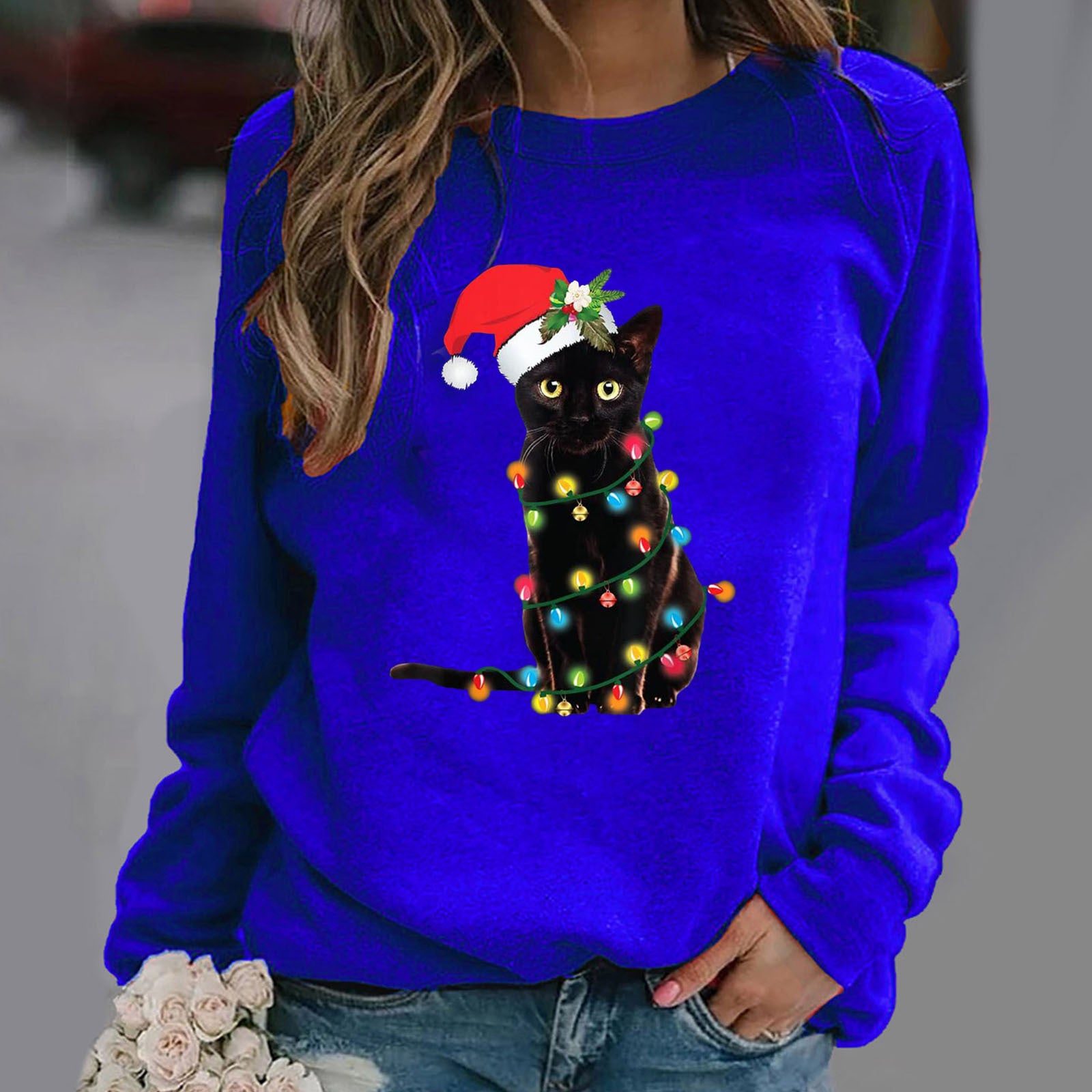 Christmas Printed Long Sleeve Round-neck Non-hoodie Sweater For Women