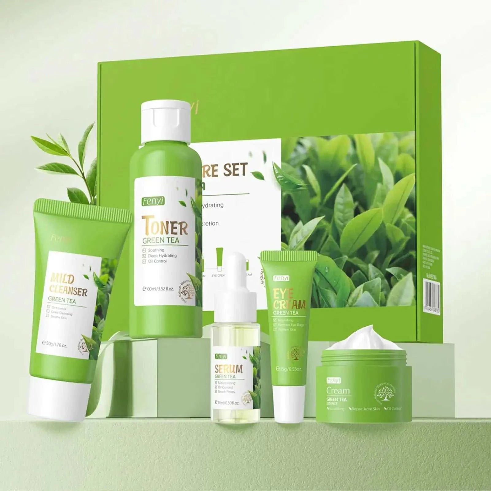 Coffret Soins Thé Vert 5 Pièces - Kit Beauté Hydratant Complet Femmes Adolescentes