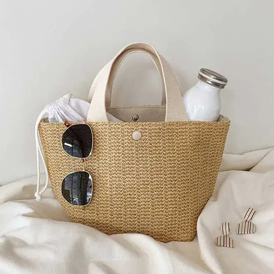 Sac Cabas en Paille Tressée Artisanale - Style Seau Plage Bohème