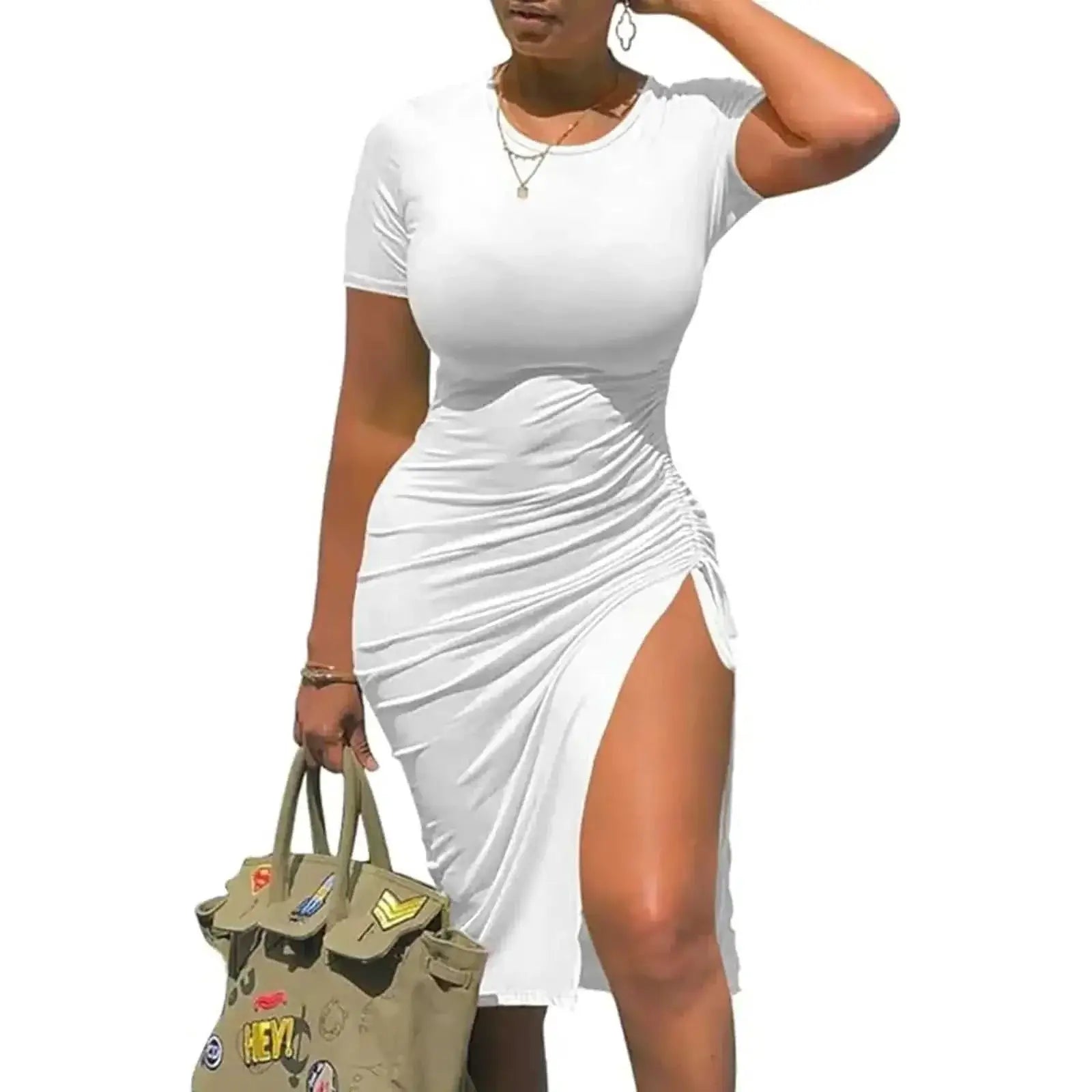 Robe Été Vamoitya - Bodycon Sexy Manches Courtes Blanche